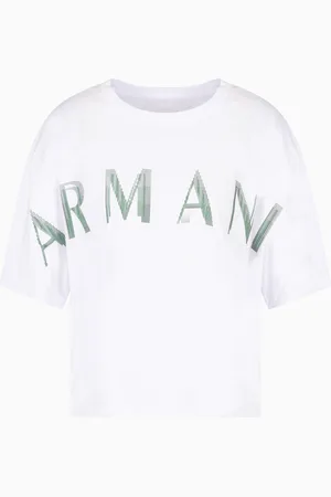 Armani Exchange T-shirt cropped con logo effetto optical