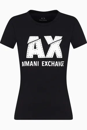 Armani Exchange T-shirt slim fit con logo con strass