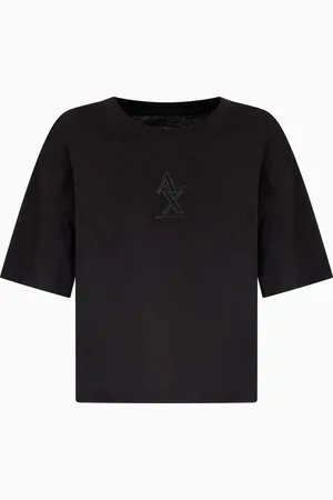 Armani Exchange T-shirt cropped con logo di strass