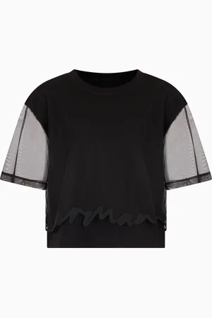 Armani Exchange T-shirt cropped con fondo sagomato