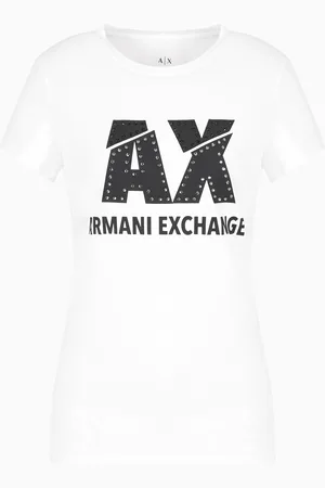 Armani Exchange T-shirt slim fit con logo con strass