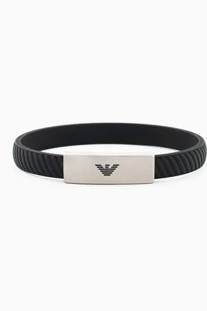 Emporio Armani Bracciale in acciaio inossidabile e silicone nero