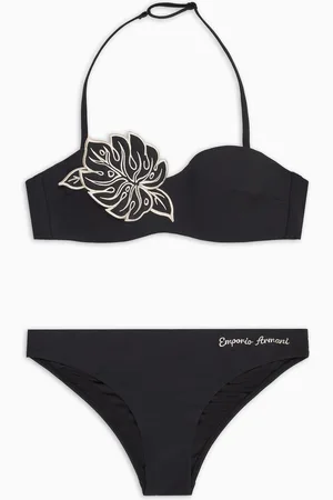 Emporio Armani Bikini a fascia imbottita in lycra riciclata ricamo foglia ASV
