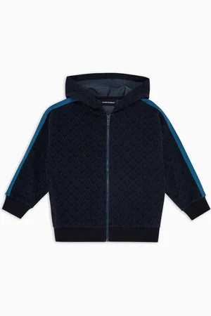 Emporio Armani Felpa con cappuccio e zip in jersey jacquard aquila all over ASV