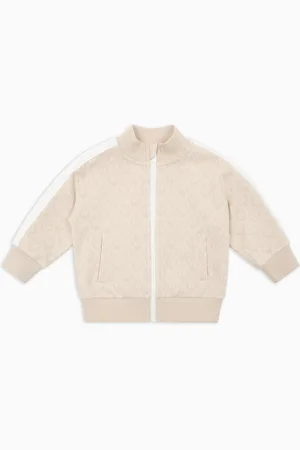 Emporio Armani Felpa con collo montante e zip in jersey jacquard aquila all over ASV