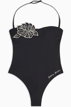 Emporio Armani Costume intero imbottito in lycra riciclata ricamo foglia ASV