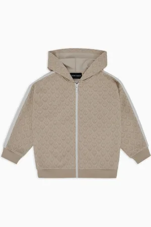 Emporio Armani Felpa con cappuccio e zip in jersey jacquard aquila all over ASV