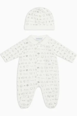 Emporio Armani Gift set tutina e berretto in jersey stampa Tendresse