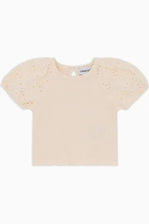 Emporio Armani T-shirt con maniche a sbuffo effetto sangallo