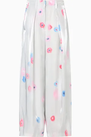 Emporio Armani Pantaloni con pinces in viscosa liquida con stampa fiori all over