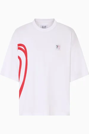 EA7 T-shirt girocollo 7.CUORE in jersey di cotone con stampa