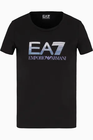 EA7 T-shirt girocollo Logo Series in cotone stretch con logo paillets