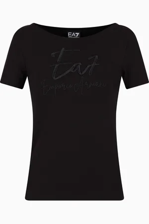 EA7 T-shirt scollo a barchetta Logo Series in cotone stretch