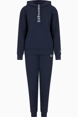 EA7 Tuta in jersey di cotone stretch con cappuccio