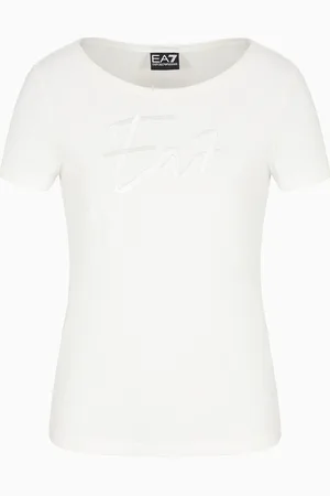 EA7 T-shirt scollo a barchetta Logo Series in cotone stretch