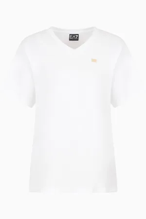 EA7 T-shirt con scollo a V Core Lady in jersey di cotone stretch