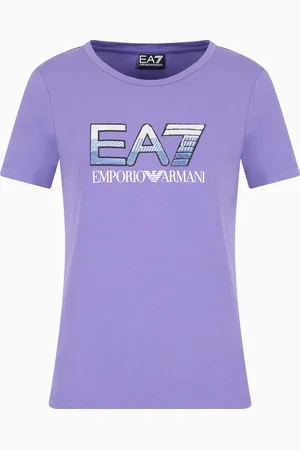 EA7 T-shirt girocollo Logo Series in cotone stretch con logo paillets