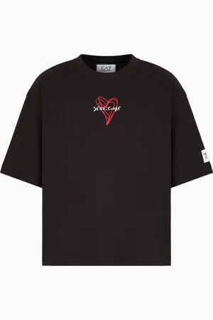 EA7 T-shirt girocollo 7.CUORE in jersey di cotone con stampa