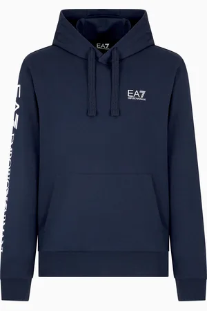 EA7 Felpa con cappuccio e zip Logo Series in cotone