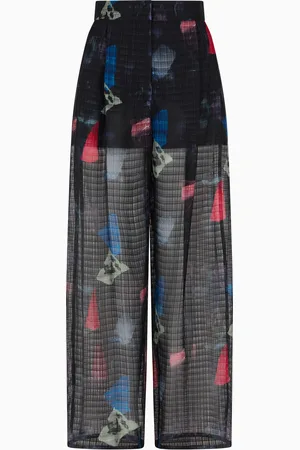 Emporio Armani Pantaloni con pinces in seta motivo microcheck e stampa astratta