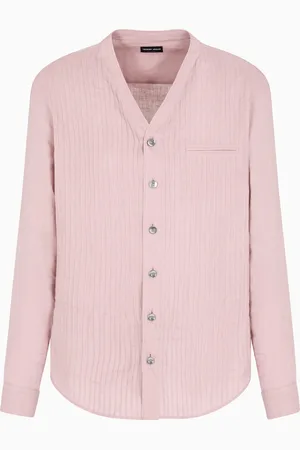 Giorgio Armani Camicia regular fit in lino con nervature frontali