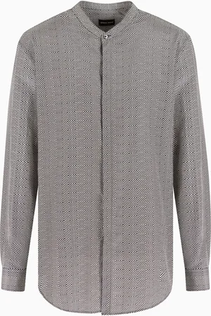 Giorgio Armani Camicia regular fit in seta e cotone stampa chevron