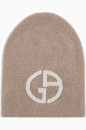 Giorgio Armani Beanie in cashmere con logo jacquard
