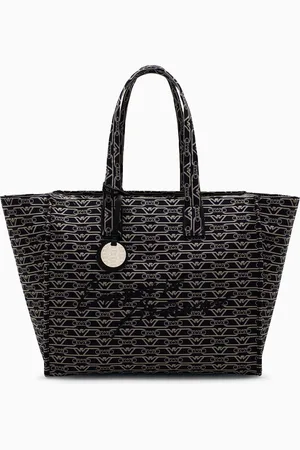 Emporio Armani Shopper grande in canvas jacquard monogram all over