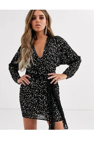 ASOS Vestitino con vita a portafoglio, maniche a pipistrello e paillettes sparse