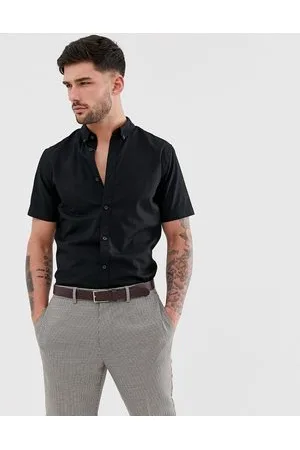 Only & Sons Camicia a maniche corte in cotone stretch nera