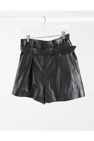 Muubaa Donan - Pantaloncini in pelle neri con vita raccolta con cintura