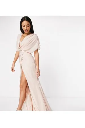 ASOS ASOS DESIGN Tall - Vestito lungo a maniche corte da damigella con scollo ad anello e bottoni sul retro