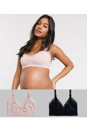 Lindex Mom - Confezione da 2 reggiseni per allattamento senza cuciture rosa e nero con pizzo