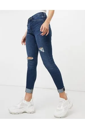 River Island Molly - Jeans skinny scuro autentico con fondo grezzo e strappi
