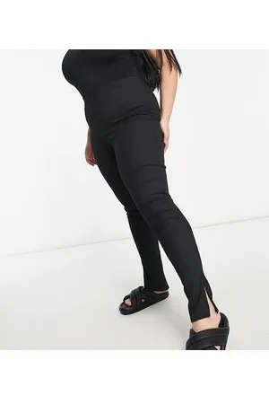 Flounce London Flounce Plus - Leggings aderenti neri a coste con spacchetti laterali