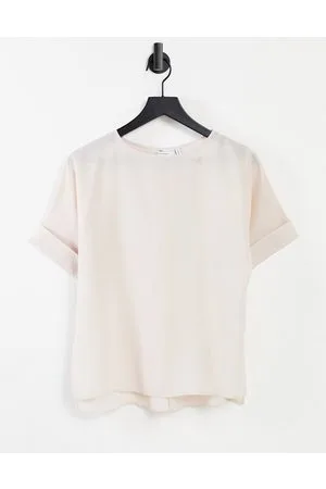 ASOS T-shirt oversize con maniche con risvolto, color ostrica