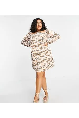 Fashion Union Vestito a trapezio corto a fiori retro con allacciatura al collo