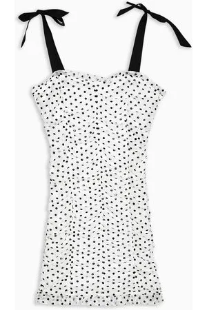 Topshop Vestito corto arricciato in pizzo a pois