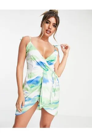 I saw it first Vestito corto a portafoglio con spalline allacciate in raso effetto tie-dye
