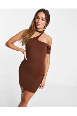 Unique 21 Vestito corto monospalla cioccolato con cut-out