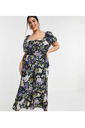 HOPE & IVY Tuta jumpsuit con fondo ampio e maniche a sbuffo a fiori