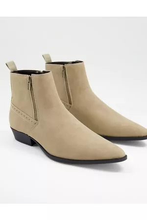 ASOS Stivaletti Chelsea western con tacco cubano e zip in camoscio sintetico grigio pietra