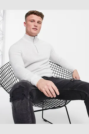 ASOS Maglione in cotone di media pesantezza con zip corta chiaro