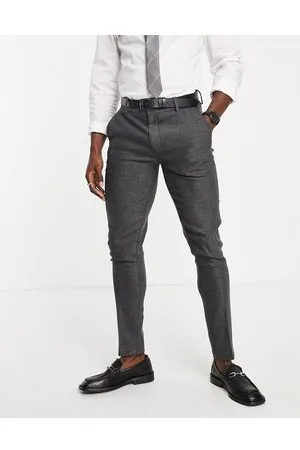ASOS Wedding - Pantaloni da abito super skinny antracite a spina di pesce