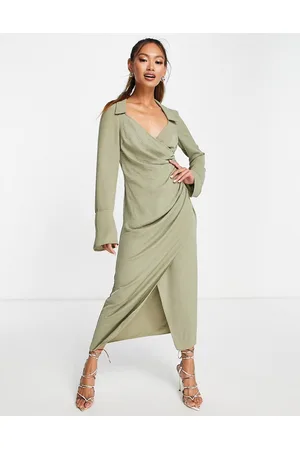 ASOS Vestito midi avvolgente anni '70 kaki drappeggiato