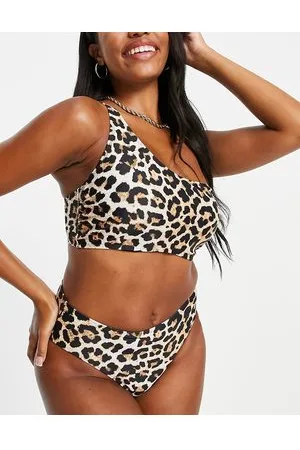Ivory Rose Coppe Grandi - Mix and Match - Top bikini monospalla con stampa animalier leopardata coppe DD-G
