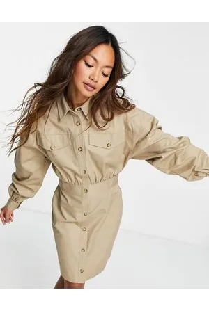 ASOS Vestito camicia corto fasciante in twill marrone con cuciture