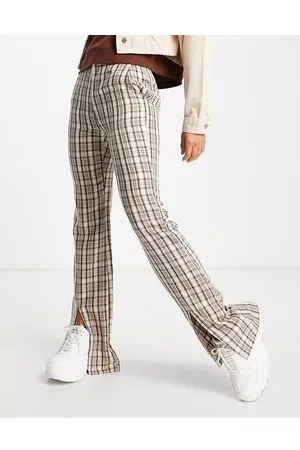Daisy Street Pantaloni sartoriali a vita alta a quadri vintage con spacchi sul davanti