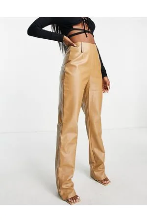Missyempire Esclusiva - Pantaloni dritti in pelle sintetica color cammello