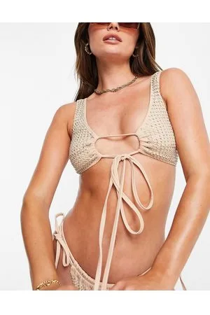 ASOS Ultra Glam - Top bikini con apertura a goccia in rete con strass